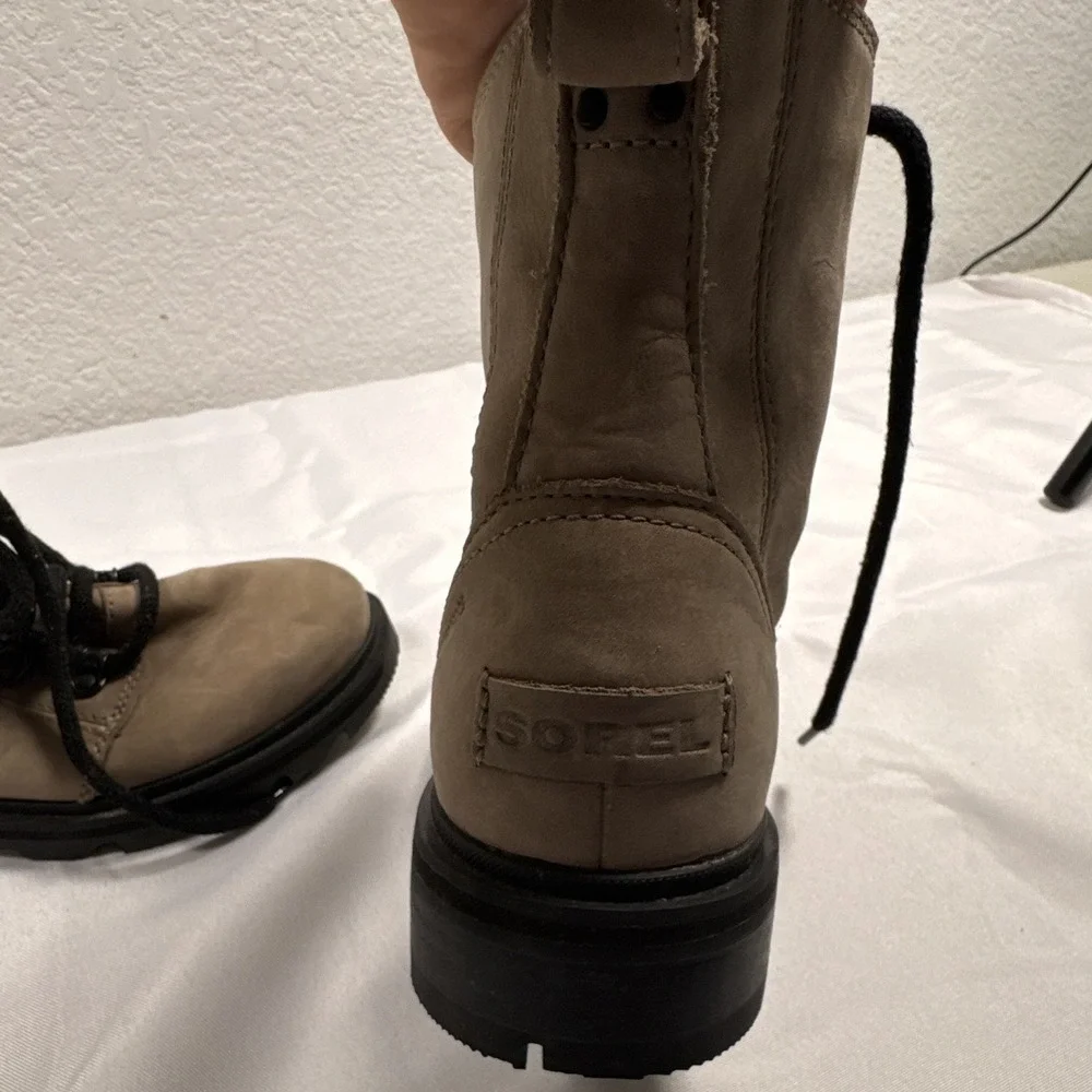 Sorel Women's Waterproof Leather Lace-Up Ankle Combat Boots Beige US 6